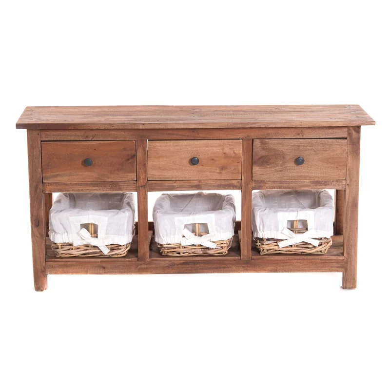 DESIGN DELIGHTS Commode Naturelle Rattan | 98 cm, Bois dacajou, avec paniers et tiroirs en rotin | Commode en Bois, Sideboard Vintage, bahut