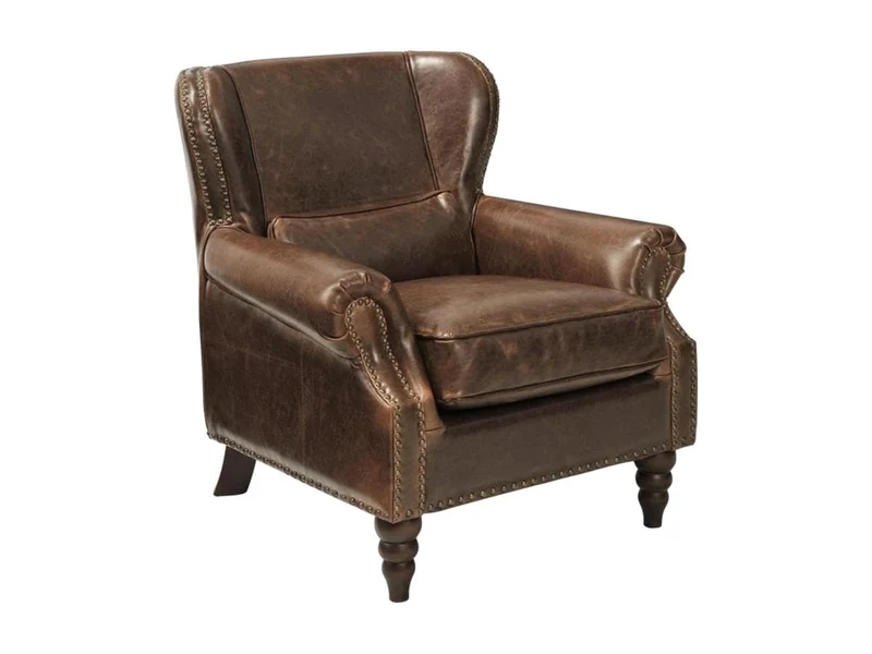 Vente-unique - Fauteuil 100% Cuir Edouard - Marron