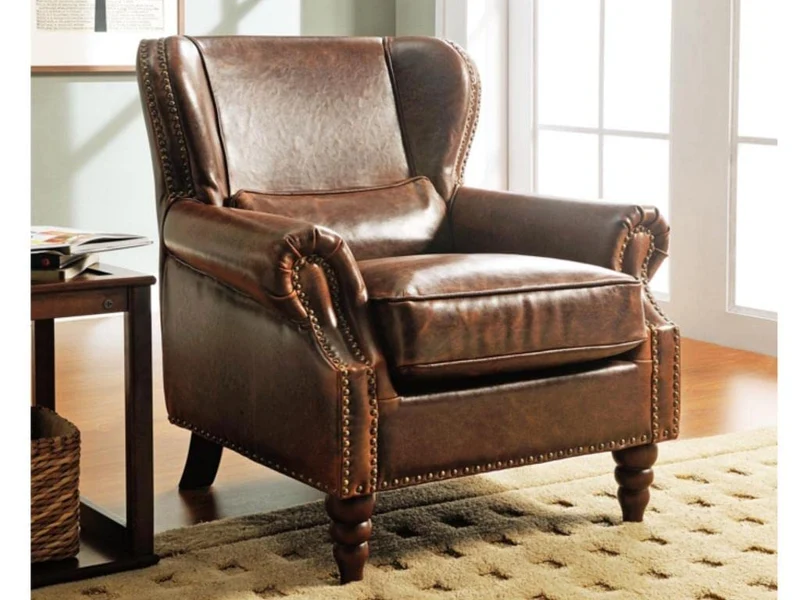 Vente-unique - Fauteuil 100% Cuir Edouard - Marron