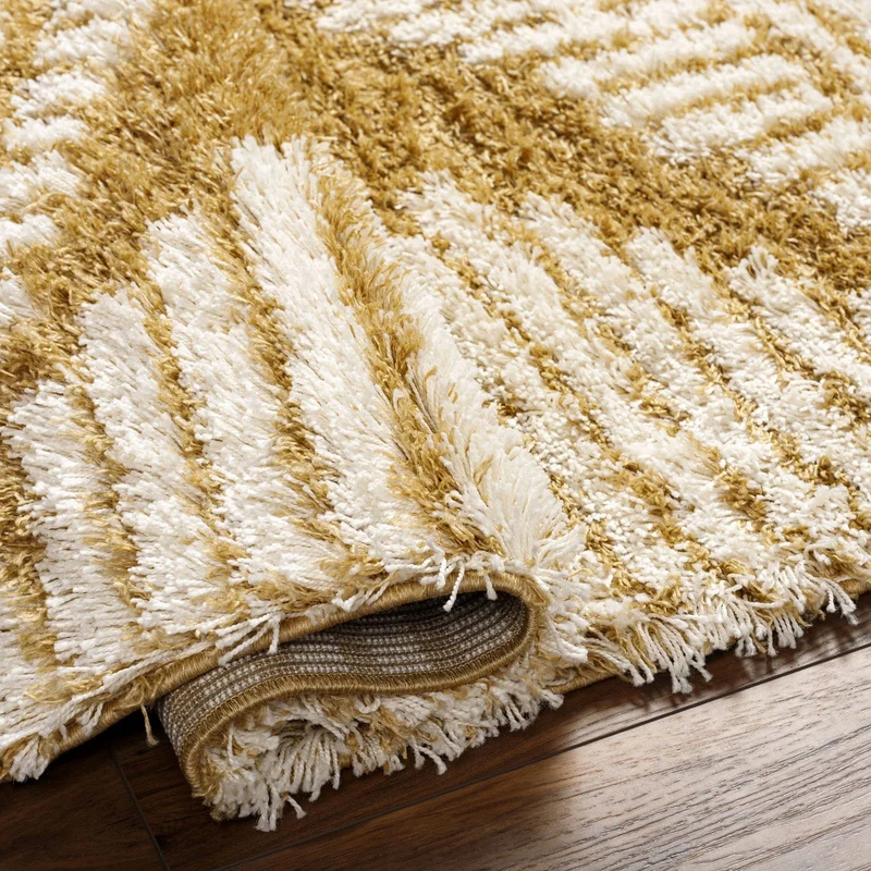 Livabliss Tuzla Tapis Shaggy Berbere - Tapis Salon, Salle à Manger, Chambre Adulte et Ado, Cuisine - Poil Long Moelleux et Doux, Beige Motif Berbère, Carpette Chambre 160x220 cm - Moutarde et Blanc