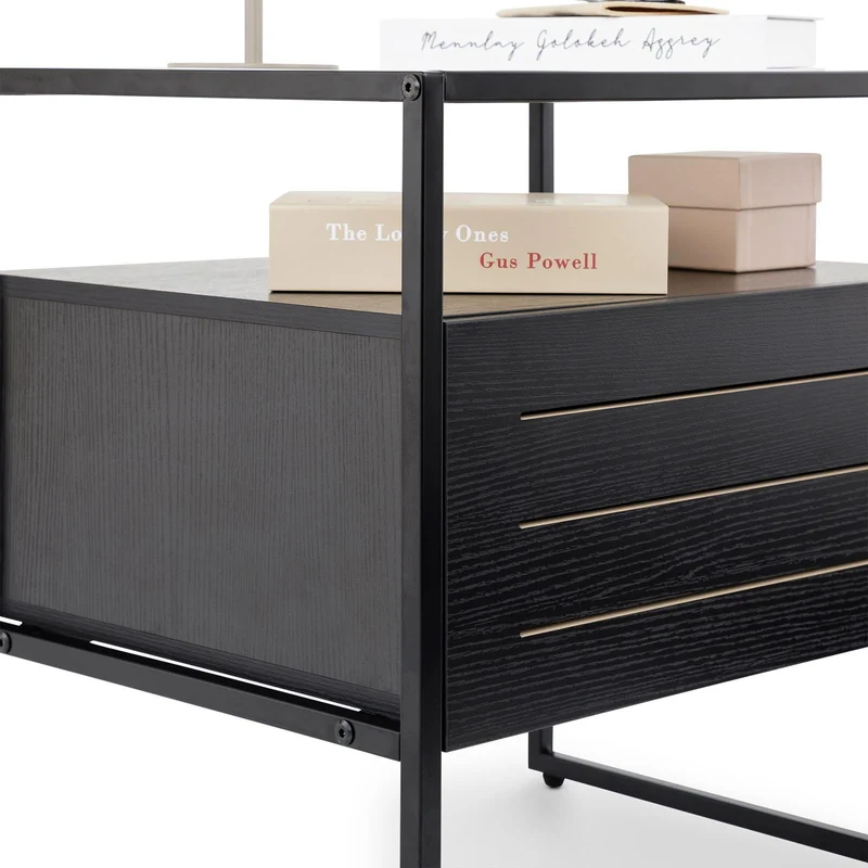 IDIMEX Table de Chevet ARUMA H 51 cm avec 1 tiroir, Plateau en Verre au Style Moderne et Industriel Coloris Noir, pour Chambre avec Rangement Niche Ouverte