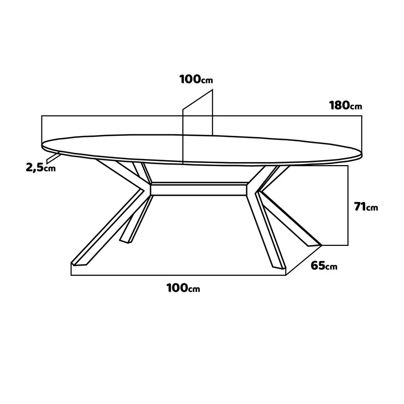 FRANKYSTAR Marui - Table à manger ovale en bois et métal avec pied central Ashi 180x100 cm - noir mat