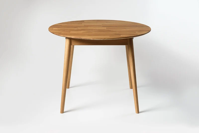 NordicStory Escandi Table de salle à manger ronde extensible en bois de chêne massif Style nordique 110-145 x 110 x 75 cm Couleur chêne naturel