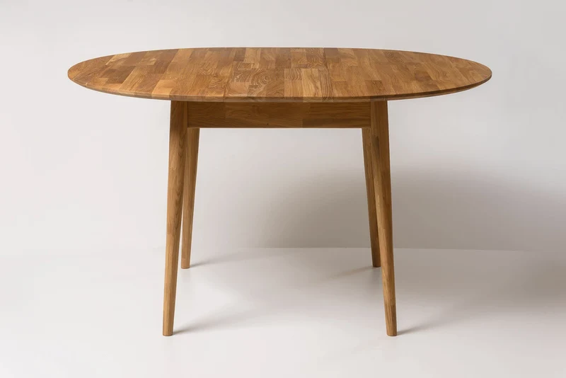 NordicStory Escandi Table de salle à manger ronde extensible en bois de chêne massif Style nordique 110-145 x 110 x 75 cm Couleur chêne naturel