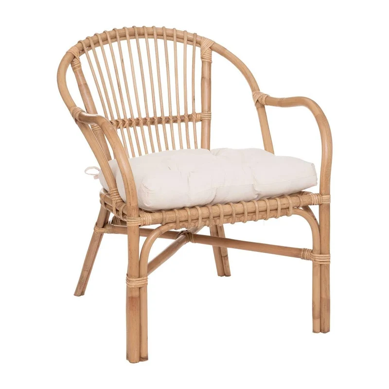 Atmosphera - Fauteuil Neta - rotin et Coton - Blanc