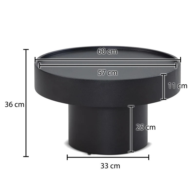 FineBuy Table basse ronde en métal noir 60 x 60 x 36 cm en forme de champignon Petite table d'appoint pour salon moderne