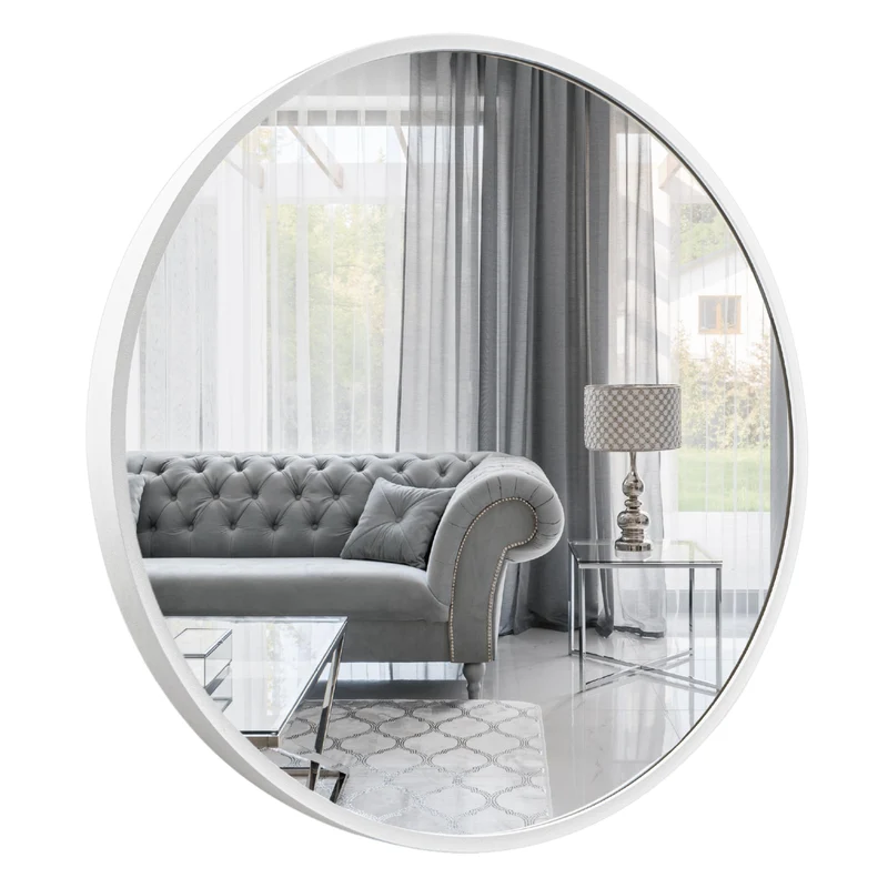 GOLD&CHROME UNIQUE DESIGN, Miroir Mural, Rond, avec Cadre en Aluminium - Blanc ⌀60 Miroir revêtue de téflon, résistante à l'humidité Cadre de Miroir, 2 cm de Profondeur, Peint par poudrage