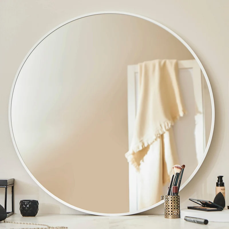 GOLD&CHROME UNIQUE DESIGN, Miroir Mural, Rond, avec Cadre en Aluminium - Blanc ⌀60 Miroir revêtue de téflon, résistante à l'humidité Cadre de Miroir, 2 cm de Profondeur, Peint par poudrage