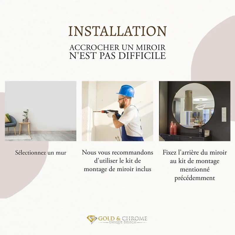 GOLD&CHROME UNIQUE DESIGN, Miroir Mural, Rond, avec Cadre en Aluminium - Blanc ⌀60 Miroir revêtue de téflon, résistante à l'humidité Cadre de Miroir, 2 cm de Profondeur, Peint par poudrage