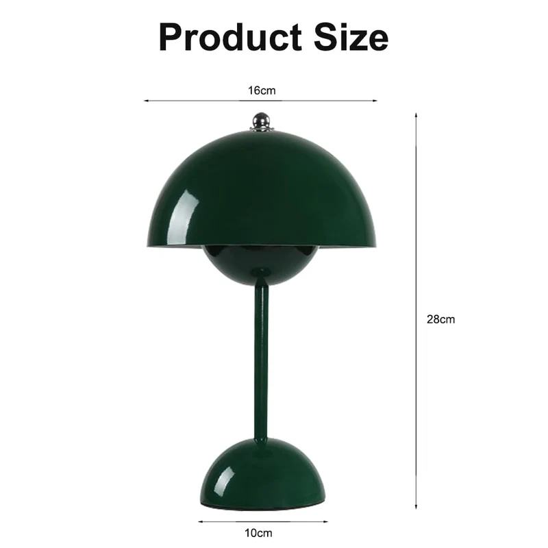 DASIAUTOEM Lampe Champignon, Lampe de Table Sans Fil, Portable Entièrement Graduable, Macaron de Table Tactile avec 3 Modes de Luminosité, Lampe de Chevet Rétro (Vert Foncé)