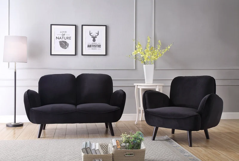 Atlantic Home Collection Ben, canapé 2 Places, Velours, Noir