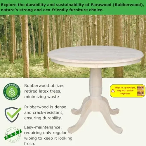 International Concepts IC Table de Salle à Manger Ronde en Bois véritable Massif, Bois de parawood Robuste, 91,4 cm, Brut