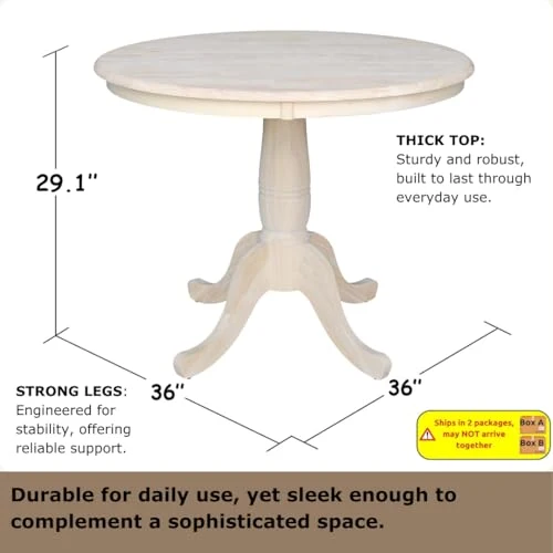 International Concepts IC Table de Salle à Manger Ronde en Bois véritable Massif, Bois de parawood Robuste, 91,4 cm, Brut