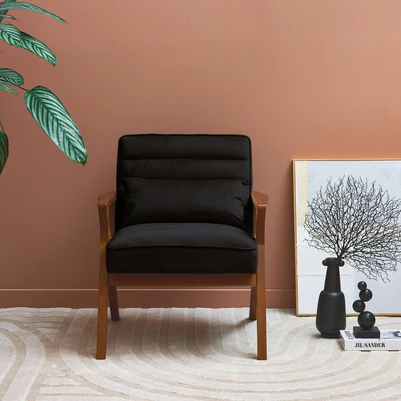 sweeek - Fauteuil scandinave Bois d'hévéa et Velours Noir