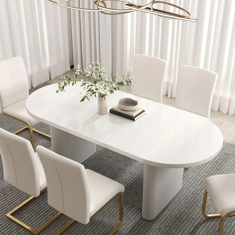 homary Japandi Table de salle à manger ovale extensible en bois avec base sur piédestal 160 à 200,7 cm Blanc 160 à 200,7 cm