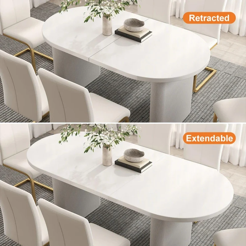 homary Japandi Table de salle à manger ovale extensible en bois avec base sur piédestal 160 à 200,7 cm Blanc 160 à 200,7 cm