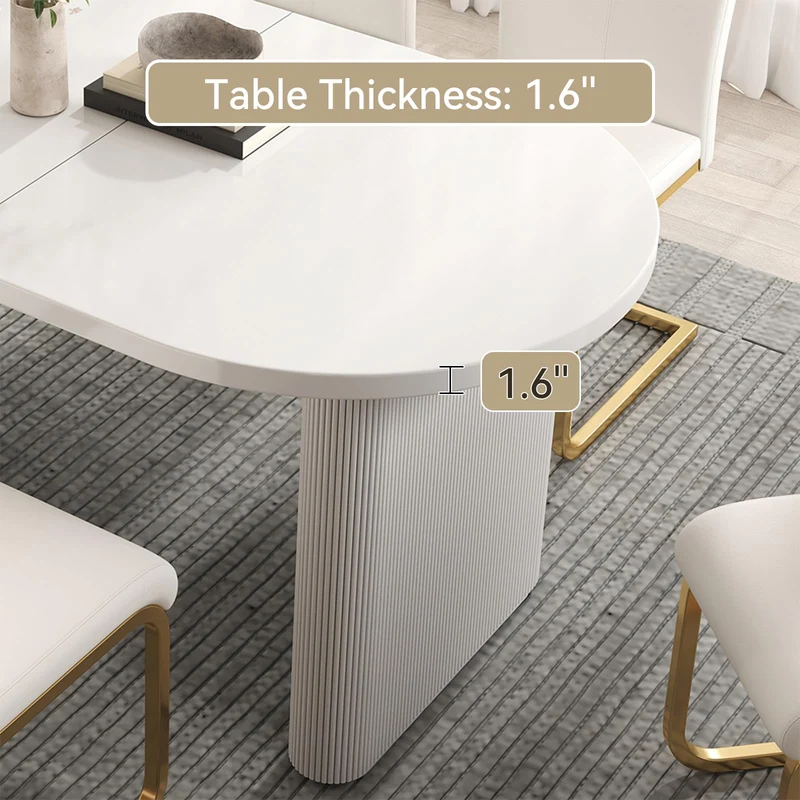 homary Japandi Table de salle à manger ovale extensible en bois avec base sur piédestal 160 à 200,7 cm Blanc 160 à 200,7 cm