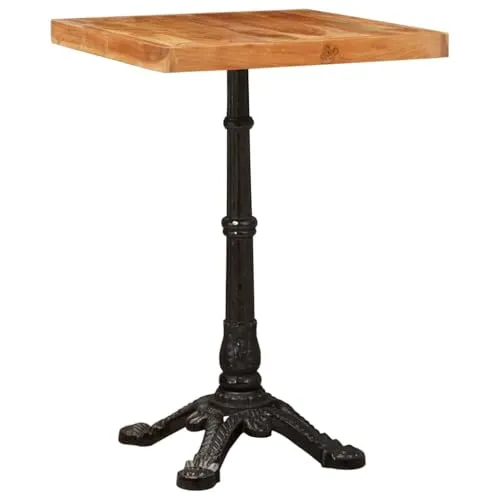 Ziaphsol Table de bistrot marron 50 x 50 x 76 cm en bois d'acacia massif avec pied en fonte, carrée, rustique, pour salle à manger et cuisine