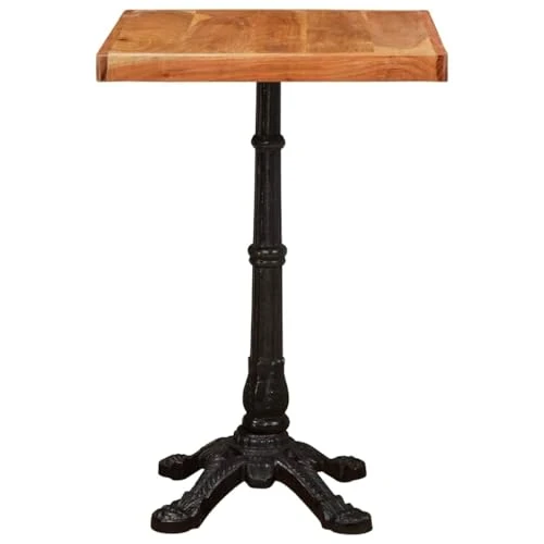 Ziaphsol Table de bistrot marron 50 x 50 x 76 cm en bois d'acacia massif avec pied en fonte, carrée, rustique, pour salle à manger et cuisine