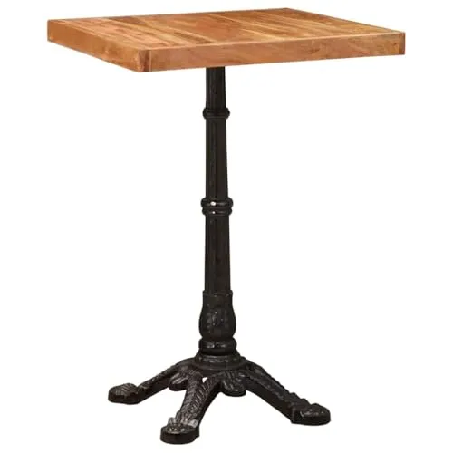 Ziaphsol Table de bistrot marron 50 x 50 x 76 cm en bois d'acacia massif avec pied en fonte, carrée, rustique, pour salle à manger et cuisine
