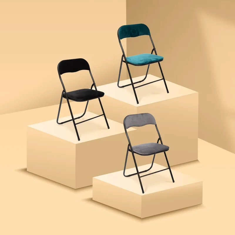 5 five simply smart Chaise Pliante Velours Gris, Gris foncé