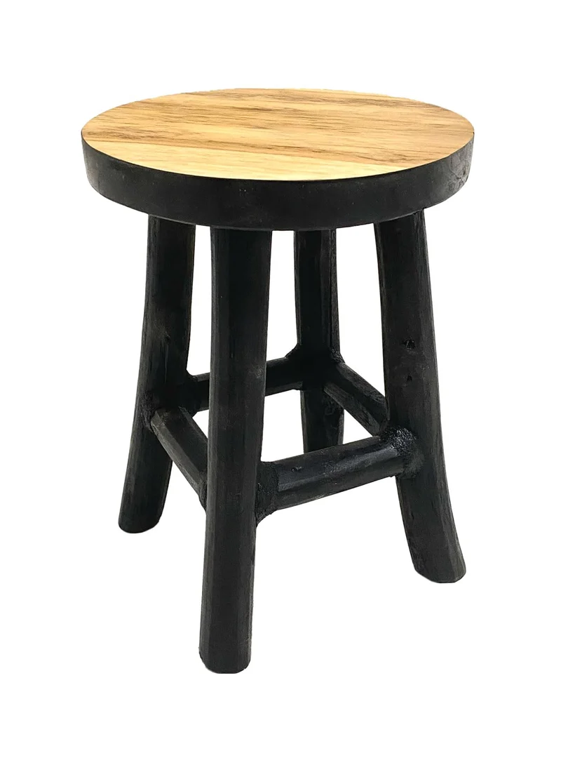 Spetebo Tabouret à fleurs rond en teck - 22 x 17 cm - Noir/moyen - Avec 4 pieds - En bois véritable - Décoration en bois massif - Pour fleurs et plantes