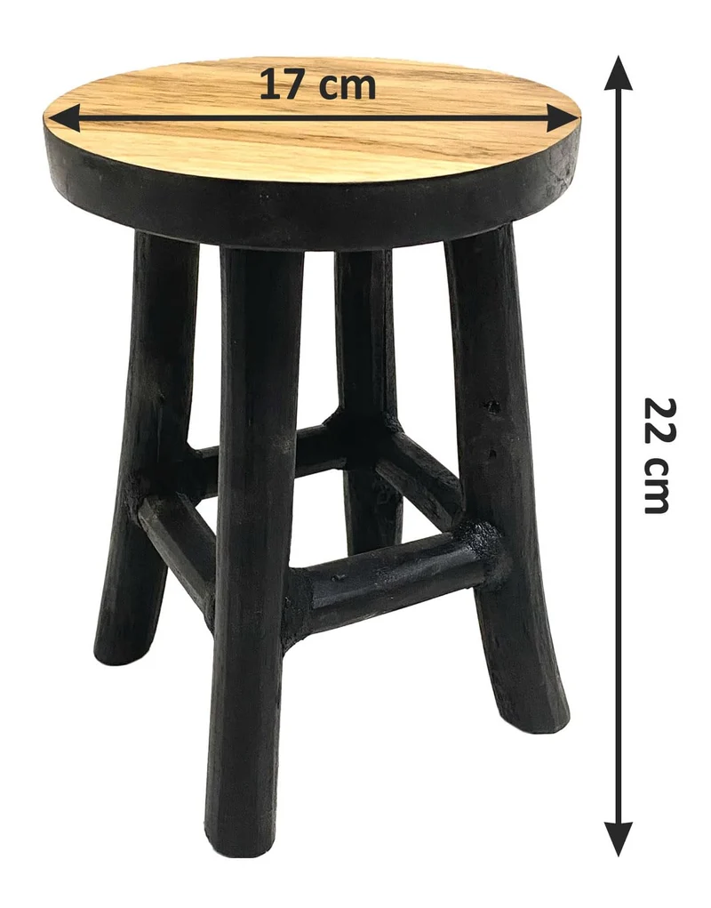 Spetebo Tabouret à fleurs rond en teck - 22 x 17 cm - Noir/moyen - Avec 4 pieds - En bois véritable - Décoration en bois massif - Pour fleurs et plantes