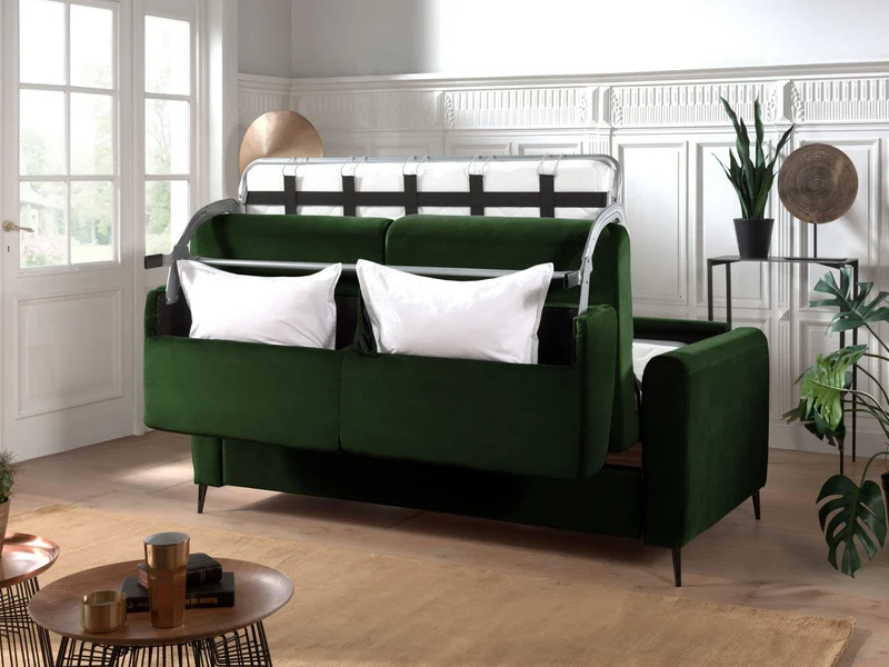 Lisa Design - Canapé Convertible Owen en Velours - Canapé Lit - Couchage Quotidien - Matelas 12 cm - Sofa Vert 3 Places - Salon