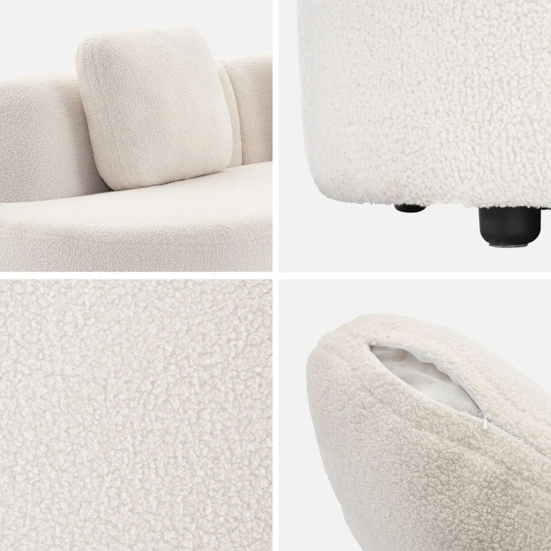 sweeek - Canapé Virgule 3 Places en Tissu Bouclette Forme Organique - Wave L 232 x P 97 x H 68cm