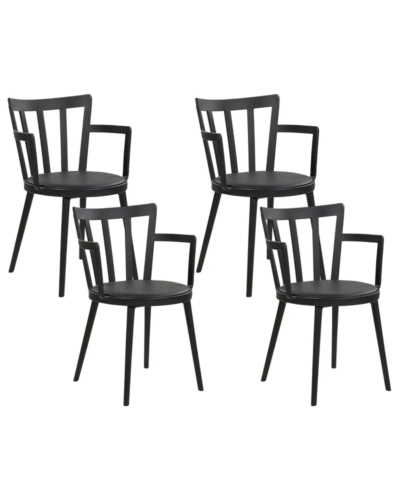 Beliani Chaises de Salle à Manger en Matière Synthétique et Cuir PU Noires Lot de 4 Morill
