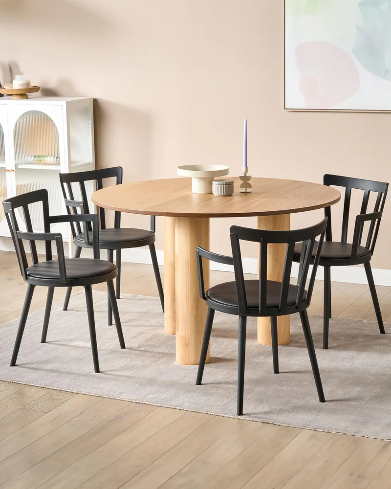 Beliani Chaises de Salle à Manger en Matière Synthétique et Cuir PU Noires Lot de 4 Morill