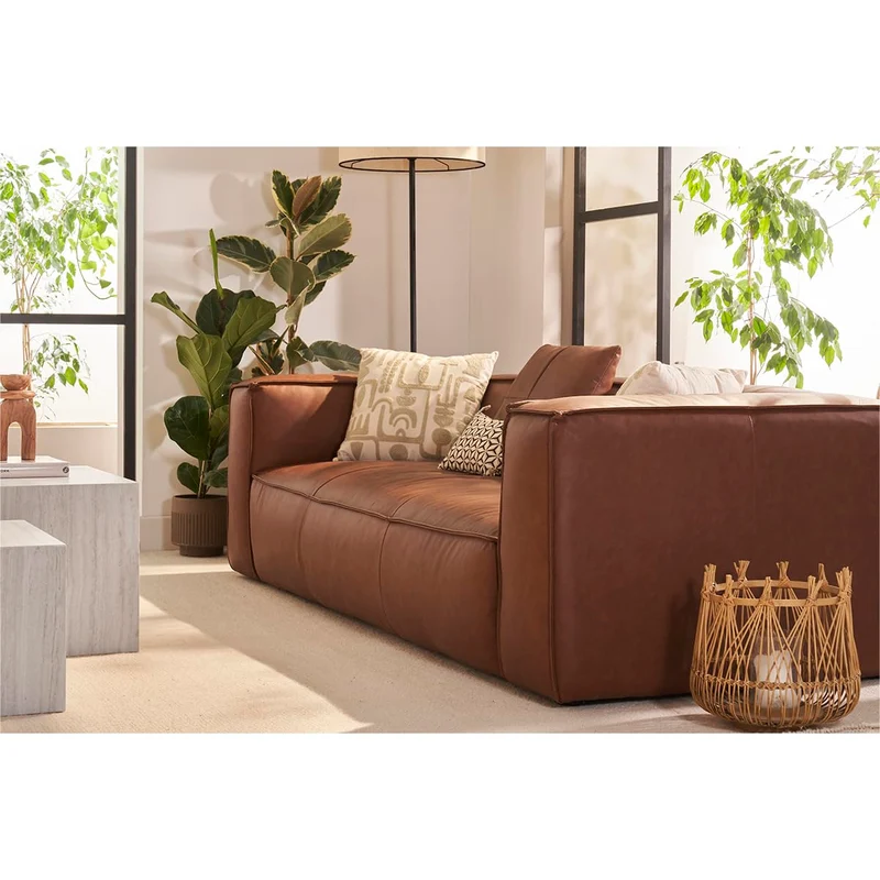 Miliboo Canapé Vintage 3 Places Cuir Marron et Bois Noir Cobain