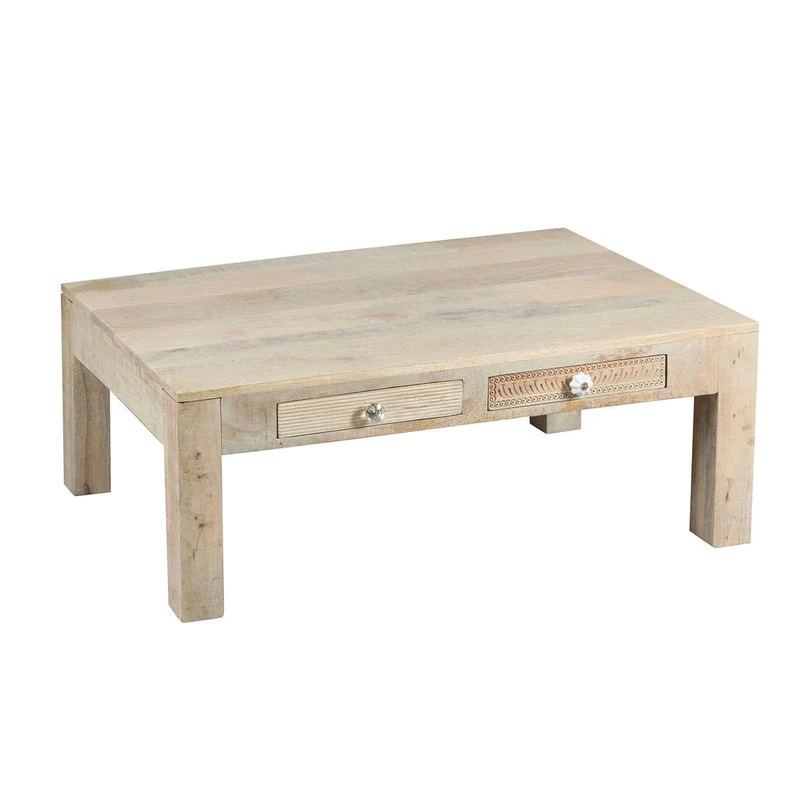 AltoBuy TROMSO - Table Basse 2 Tiroirs en Manguier Massif Clair