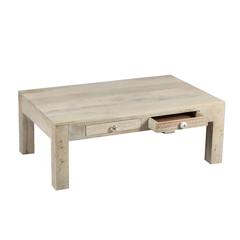 AltoBuy TROMSO - Table Basse 2 Tiroirs en Manguier Massif Clair