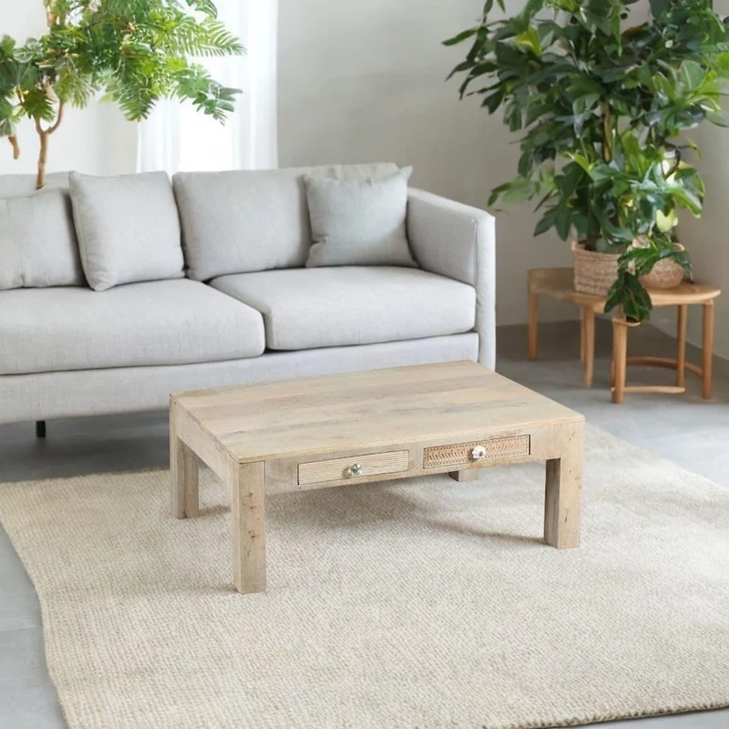 AltoBuy TROMSO - Table Basse 2 Tiroirs en Manguier Massif Clair