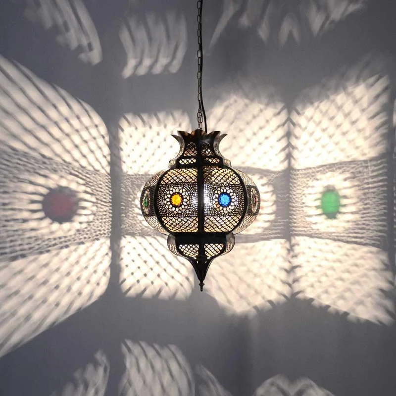 LORIENT Cleopatra Lampe orientale en métal avec effet vieilli de cuivre Marron 42 cm