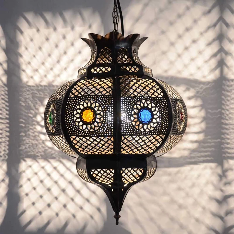 LORIENT Cleopatra Lampe orientale en métal avec effet vieilli de cuivre Marron 42 cm