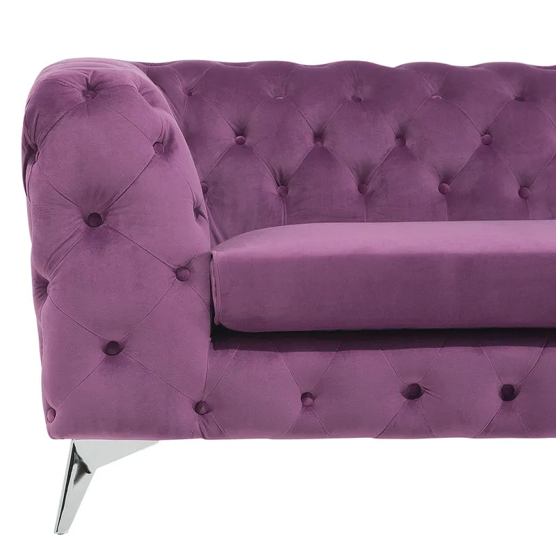 Beliani Canapé Fixe 3 Places Capitonné en Velours Violet de Qualité Idéal pour Salon au Design Glamour et Traditionnel