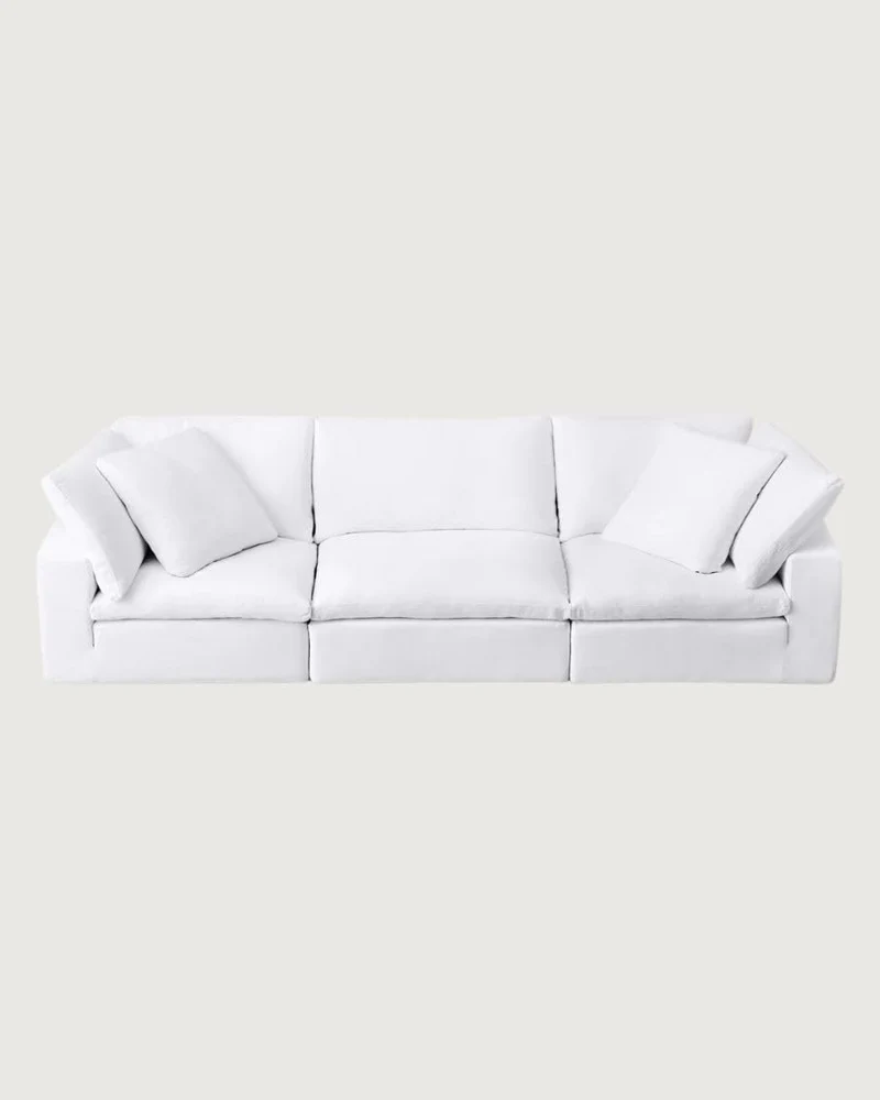 UNIQKA Cloud - Canapé 3 Places en Lin Blanc