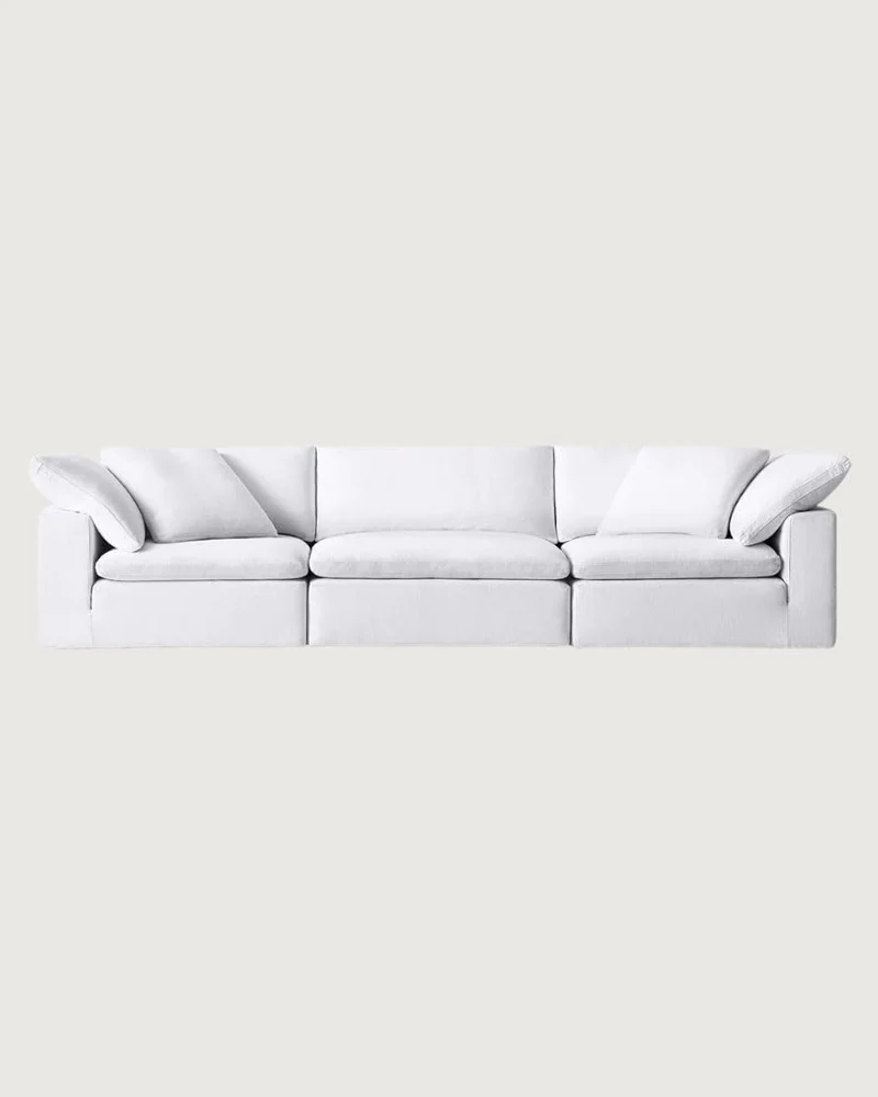 UNIQKA Cloud - Canapé 3 Places en Lin Blanc