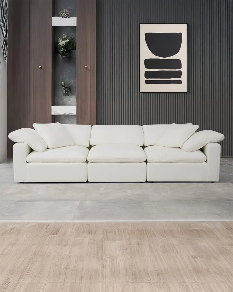UNIQKA Cloud - Canapé 3 Places en Lin Blanc