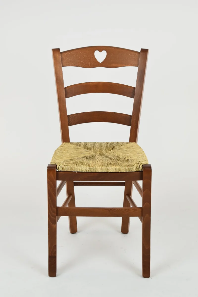 t m c s Tommychairs - Set 4 chaises Cuore pour Cuisine, Bar et Salle à Manger, Robuste Structure en Bois de hêtre peindré en Couleur Noyer Clair et Assise en Paille