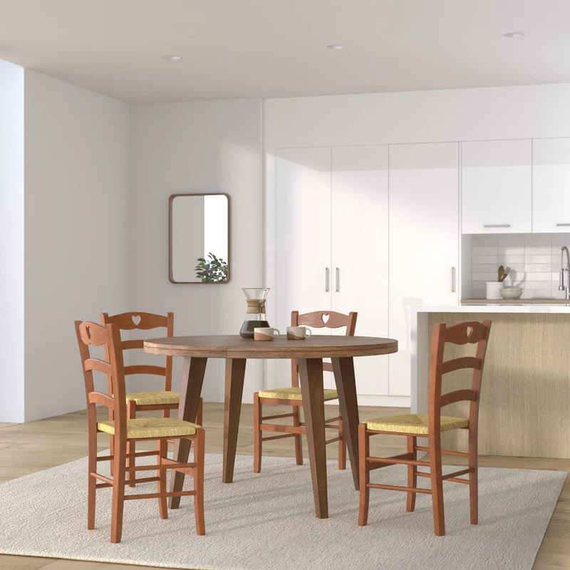 t m c s Tommychairs - Set 4 chaises Cuore pour Cuisine, Bar et Salle à Manger, Robuste Structure en Bois de hêtre peindré en Couleur Noyer Clair et Assise en Paille