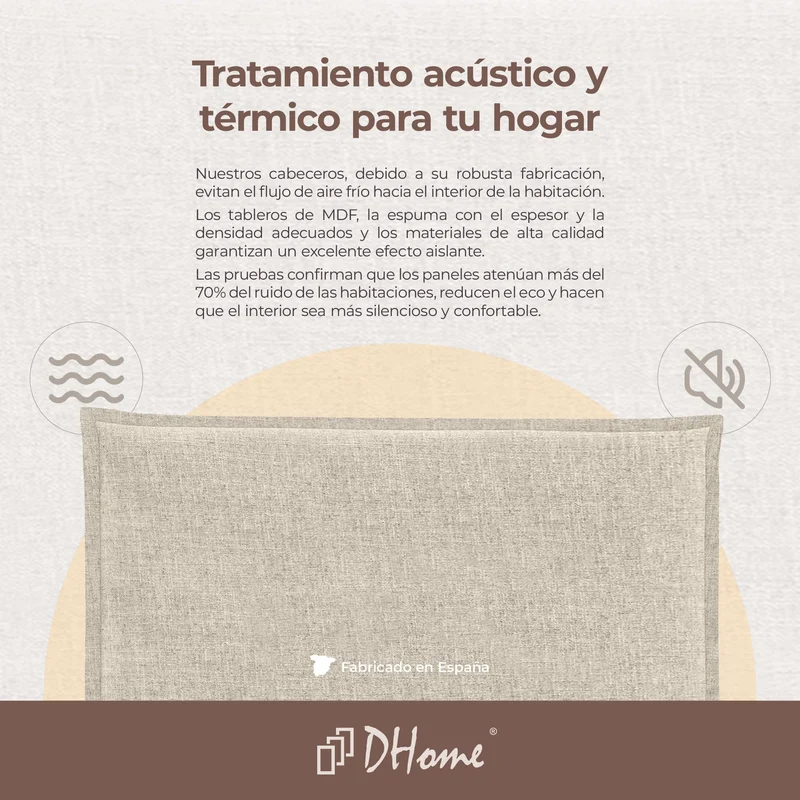 DHOME Tête de lit tapissée en lin naturel uni avec passepoil 160 x 105 cm avec pieds pour lits de 150/160 cm