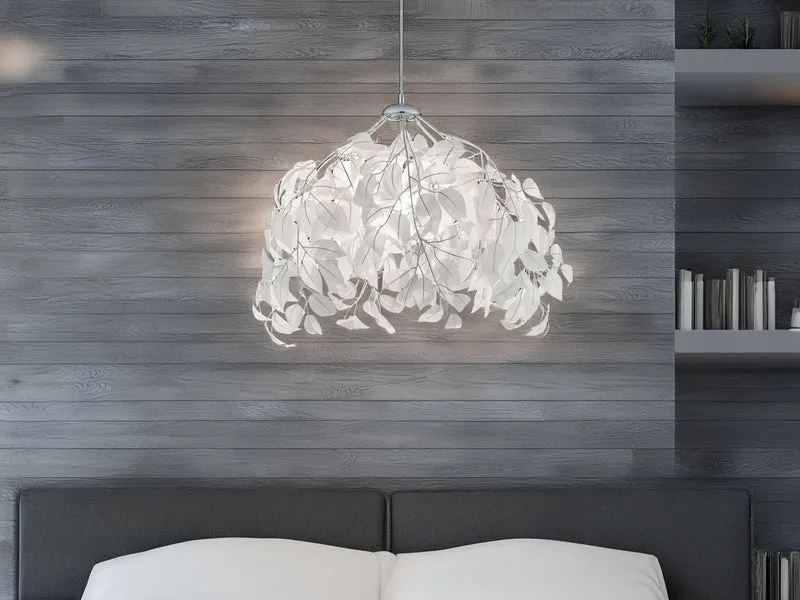 Suspension originale avec abat-jour en forme de feuilles, blanc, Ø 38 cm