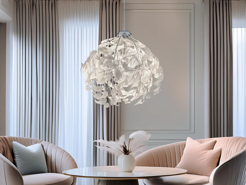 Suspension originale avec abat-jour en forme de feuilles, blanc, Ø 38 cm