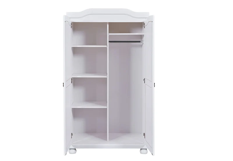 Inter Link – Armoire fonctionnelle – 2 portes – 5 niches – Avec penderie – Armoire en pin massif – Blanc vernis – Largeur :104cm Profondeur :56cm Hauteur : 180cm – Hedda