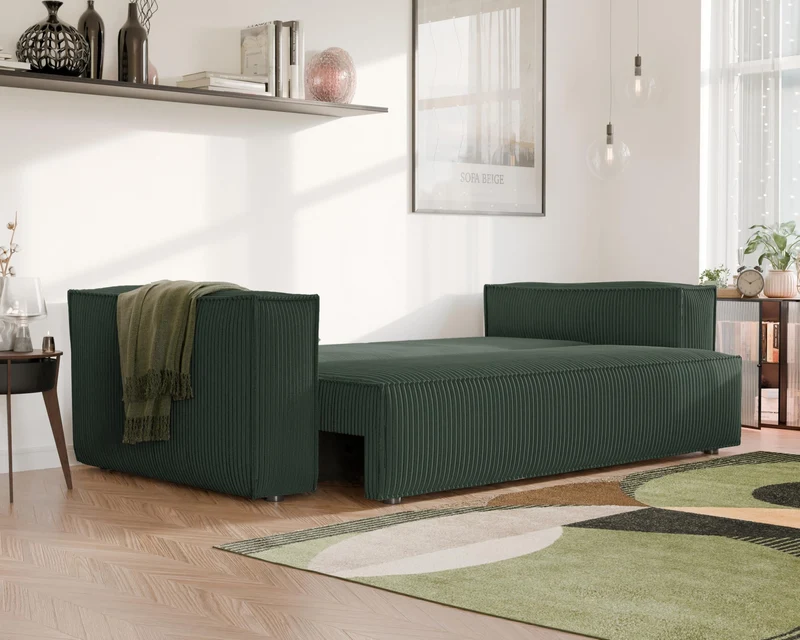 GREKPOL Sofa 240x105 cm - Canapé 3 Places Velours Côtelé - Vert Canapé Convertible 3 Places avec Dossier rembourré