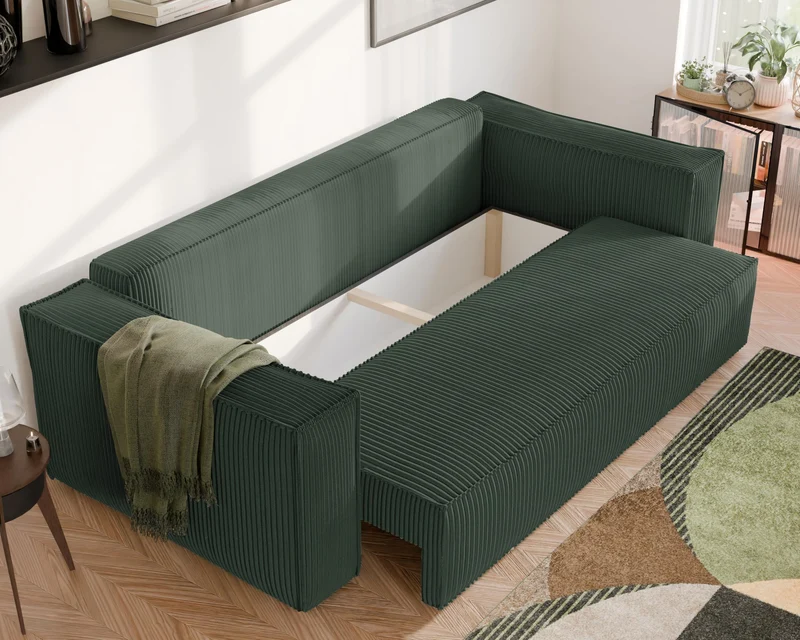 GREKPOL Sofa 240x105 cm - Canapé 3 Places Velours Côtelé - Vert Canapé Convertible 3 Places avec Dossier rembourré