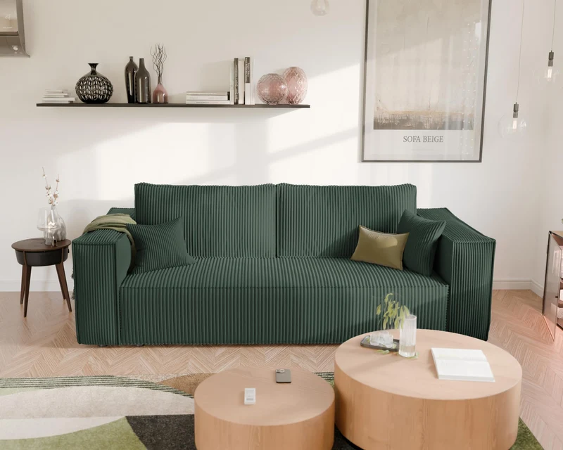 GREKPOL Sofa 240x105 cm - Canapé 3 Places Velours Côtelé - Vert Canapé Convertible 3 Places avec Dossier rembourré